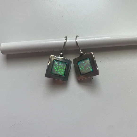 Elegant Silver and Blue Opal Earrings - Picture 6 of 8